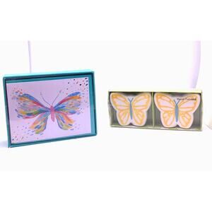 Butterfly Salt and Pepper shakers (handpainted) and Butterfly Cards New
